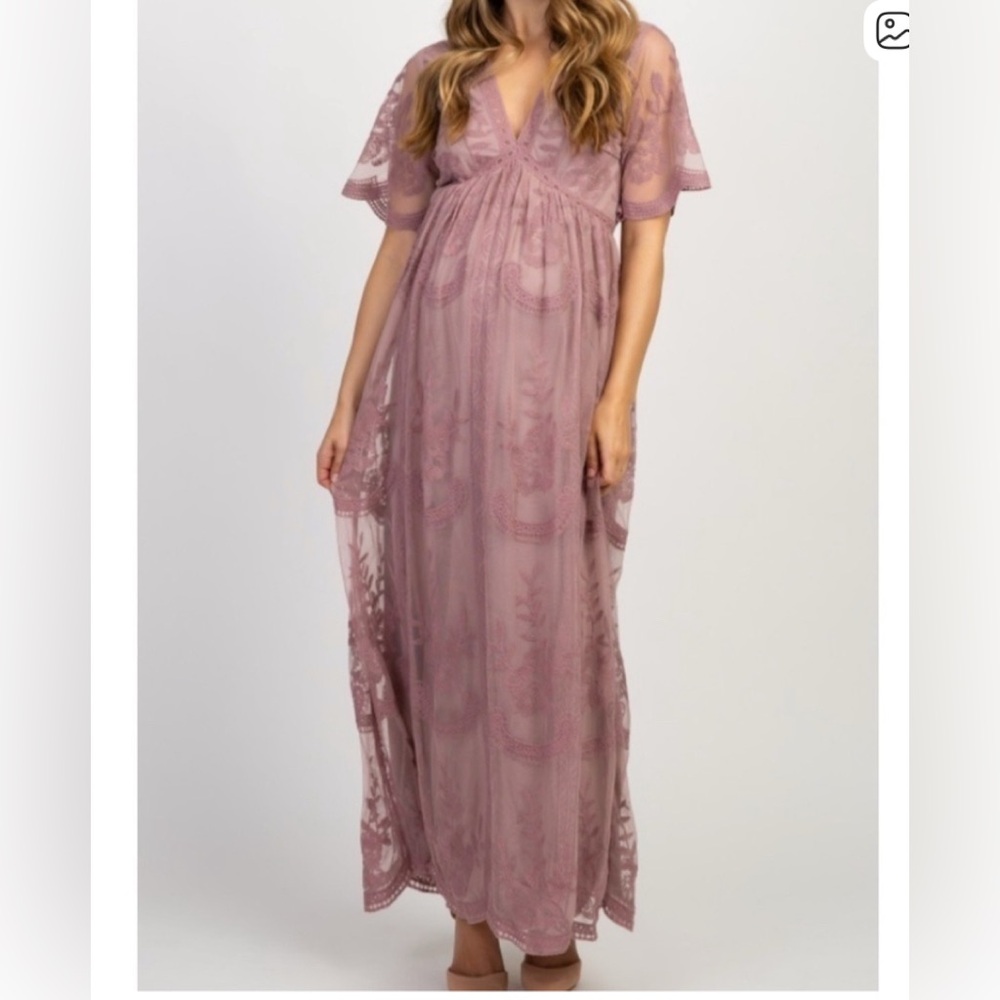 Pink Blush lace overlay mauve maxi dress maternity